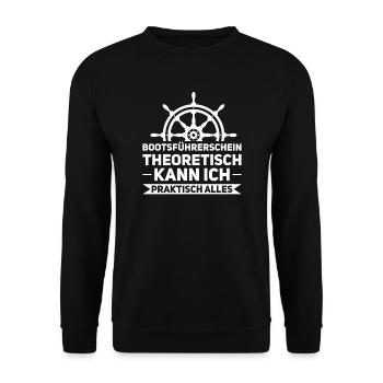Bootsführerschein Bootsfahrer Motorboot Geschenk - Unisex Pullover - Schwarz - Vorne - Alina (178cm) & Michal (187cm)