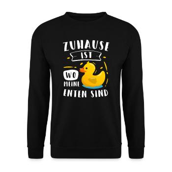 Enten Ente Entenbesitzer Geschenk - Unisex Pullover - Schwarz - Vorne - Alina (178cm) & Michal (187cm)