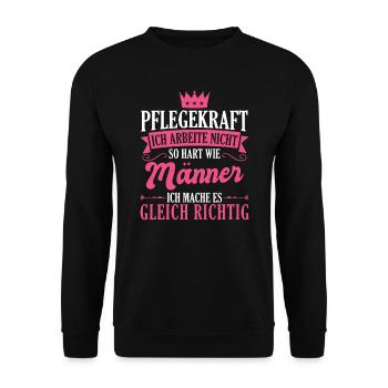 Pflegekraft Pflegepersonal Pflegekräfte Geschenk - Unisex Pullover - Schwarz - Vorne - Alina (178cm) & Michal (187cm)