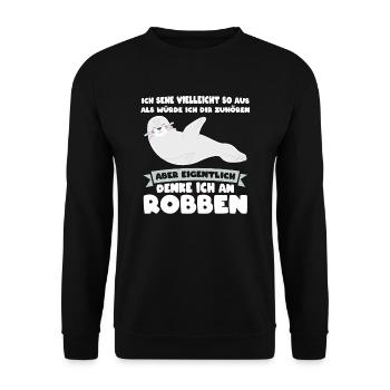 Robbe Seelöwe Seerobben Geschenk - Unisex Pullover - Schwarz - Vorne - Alina (178cm) & Michal (187cm)