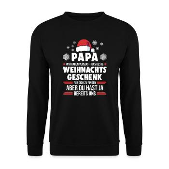 Vater Papa Weihnachten Geschenk - Unisex Pullover - Schwarz - Vorne - Alina (178cm) & Michal (187cm)