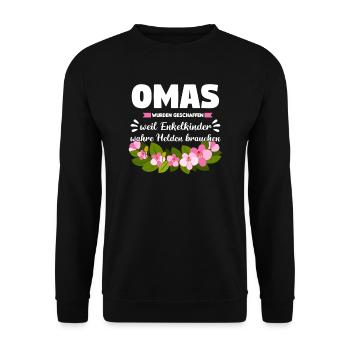 Oma Großmutter Enkelkind Geschenk - Unisex Pullover - Schwarz - Vorne - Alina (178cm) & Michal (187cm)