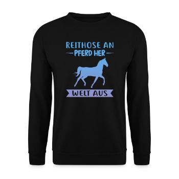 Pferd Reiter Pferde Geschenk - Unisex Pullover - Schwarz - Vorne - Alina (178cm) & Michal (187cm)