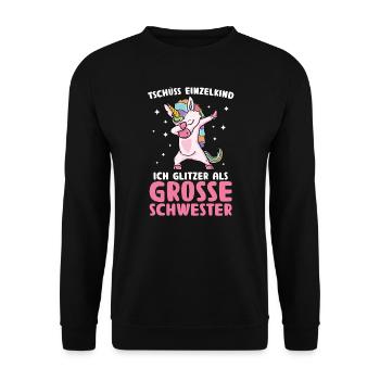 Große Schwester Schwestern Geschwister Geschenk - Unisex Pullover - Schwarz - Vorne - Alina (178cm) & Michal (187cm)