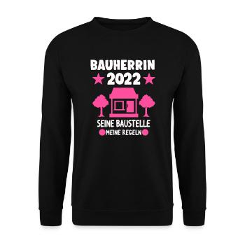Bauherrin 2022 Richtfest Eigenheim Geschenk - Unisex Pullover - Schwarz - Vorne - Alina (178cm) & Michal (187cm)