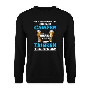 Campen Bier Wohnmobil Geschenk - Unisex Pullover - Schwarz - Vorne - Alina (178cm) & Michal (187cm)