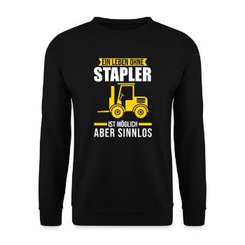 Stapler Staplerfahrer Gabelstapler Geschenk - Unisex Pullover - Schwarz - Vorne - Alina (178cm) & Michal (187cm)