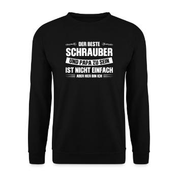 Schrauber Papa KfZ-Mechaniker Geschenk - Unisex Pullover - Schwarz - Vorne - Alina (178cm) & Michal (187cm)