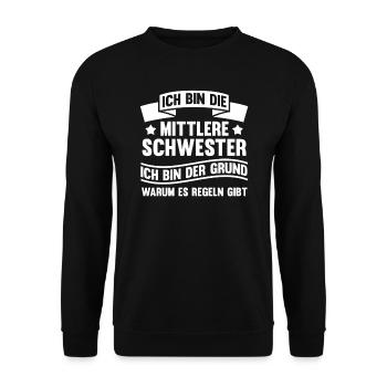 Mittlere Schwester Geschwister Schwester Geschenk - Unisex Pullover - Schwarz - Vorne - Alina (178cm) & Michal (187cm)