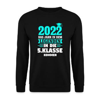 5. Klasse 2022 Schulanfang 5. Schuljahr Geschenk - Unisex Pullover - Schwarz - Vorne - Alina (178cm) & Michal (187cm)
