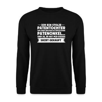 Patentochter Patenonkel Patenkind Geschenk - Unisex Pullover - Schwarz - Vorne - Alina (178cm) & Michal (187cm)