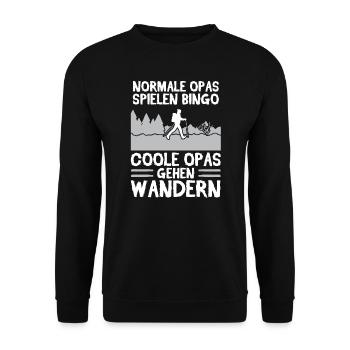Wanderer Opa Bergsteiger Geschenk - Unisex Pullover - Schwarz - Vorne - Alina (178cm) & Michal (187cm)