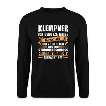 Klempner Installateur Sanitär Geschenk - Unisex Pullover - Schwarz - Vorne - Alina (178cm) & Michal (187cm)