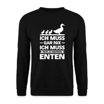 Enten Ente Entenzucht Geschenk - Unisex Pullover - Schwarz - Vorne - Alina (178cm) & Michal (187cm)
