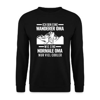 Wanderer Oma Bergsteigerin Geschenk - Unisex Pullover - Schwarz - Vorne - Alina (178cm) & Michal (187cm)