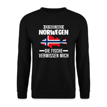 Norwegen Angeln Angler Geschenk - Unisex Pullover - Schwarz - Vorne - Alina (178cm) & Michal (187cm)