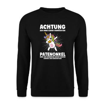 Patenkind Patenonkel Taufpate Geschenk - Unisex Pullover - Schwarz - Vorne - Alina (178cm) & Michal (187cm)