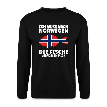 Norwegen Angeln Angler Geschenk - Unisex Pullover - Schwarz - Vorne - Alina (178cm) & Michal (187cm)