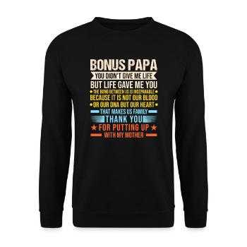 Bonus Papa Bonus Papa Family Geschenk - Unisex Sweatshirt - black - Front - Alina (178cm) & Michal (187cm)