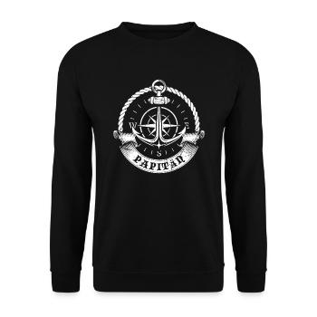 Papitän | Papa und Kapitän Retro Anker Vatertag - Unisex Pullover - Schwarz - Vorne - Alina (178cm) & Michal (187cm)