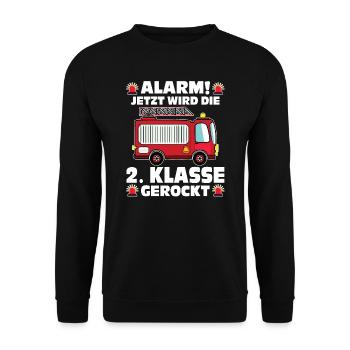 2.Klasse Feuerwehr Grundschule Geschenk - Unisex Pullover - Schwarz - Vorne - Alina (178cm) & Michal (187cm)