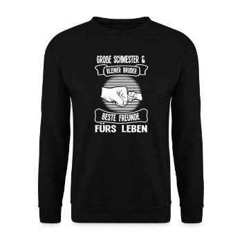 Große Schwester Familie Kleiner Bruder Geschenk - Unisex Pullover - Schwarz - Vorne - Alina (178cm) & Michal (187cm)
