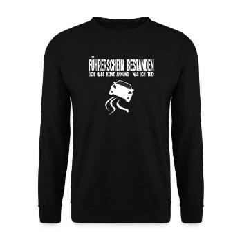 Führerschein Fahrschule Fahranfänger Geschenk - Unisex Pullover - Schwarz - Vorne - Alina (178cm) & Michal (187cm)