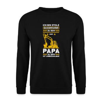 Bagger Papa Baggerfahrer Geschenk - Unisex Pullover - Schwarz - Vorne - Alina (178cm) & Michal (187cm)