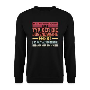 Jugendweihe Feier Jugend Geschenk - Unisex Pullover - Schwarz - Vorne - Alina (178cm) & Michal (187cm)
