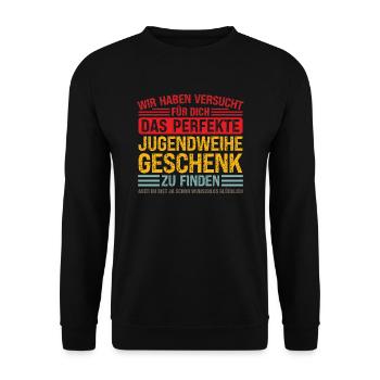 Jugendweihe Feier Erwachsen sein Geschenk - Unisex Pullover - Schwarz - Vorne - Alina (178cm) & Michal (187cm)