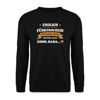 Führerschein Bestanden Fahranfänger Geschenk - Unisex Pullover - Schwarz - Vorne - Alina (178cm) & Michal (187cm)