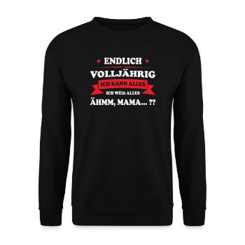 Volljährig 18. Geburtstag Volljährigkeit Geschenk - Unisex Pullover - Schwarz - Vorne - Alina (178cm) & Michal (187cm)