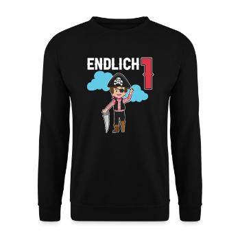 1.Geburtstag Pirat Piraten Geschenk - Unisex Pullover - Schwarz - Vorne - Alina (178cm) & Michal (187cm)