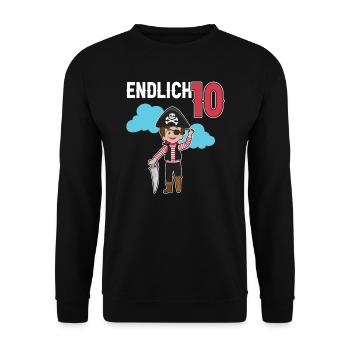 10.Geburtstag Pirat Piraten Geschenk - Unisex Pullover - Schwarz - Vorne - Alina (178cm) & Michal (187cm)