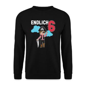6.Geburtstag Pirat Piraten Geschenk - Unisex Pullover - Schwarz - Vorne - Alina (178cm) & Michal (187cm)