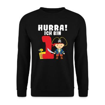 1.Geburtstag Pirat Piraten Geschenk - Unisex Pullover - Schwarz - Vorne - Alina (178cm) & Michal (187cm)