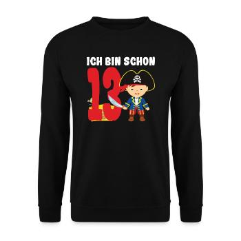 13.Geburtstag Pirat Piraten Geschenk - Unisex Pullover - Schwarz - Vorne - Alina (178cm) & Michal (187cm)