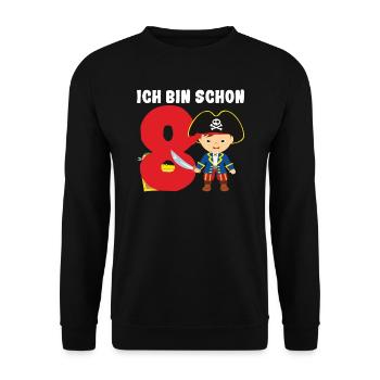 8.Geburtstag Pirat Piraten Geschenk - Unisex Pullover - Schwarz - Vorne - Alina (178cm) & Michal (187cm)