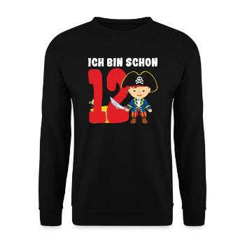 12.Geburtstag Pirat Piraten Geschenk - Unisex Pullover - Schwarz - Vorne - Alina (178cm) & Michal (187cm)