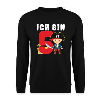 5.Geburtstag Pirat Piraten Geschenk - Unisex Pullover - Schwarz - Vorne - Alina (178cm) & Michal (187cm)