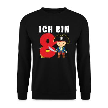 8.Geburtstag Pirat Piraten Geschenk - Unisex Pullover - Schwarz - Vorne - Alina (178cm) & Michal (187cm)