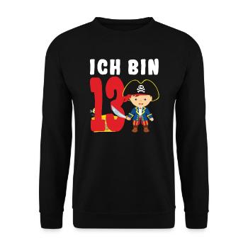 13.Geburtstag Pirat Piraten Geschenk - Unisex Pullover - Schwarz - Vorne - Alina (178cm) & Michal (187cm)