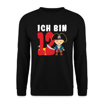 12.Geburtstag Pirat Piraten Geschenk - Unisex Pullover - Schwarz - Vorne - Alina (178cm) & Michal (187cm)