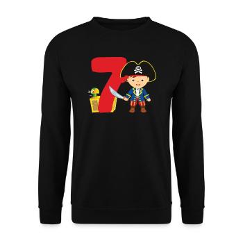 7.Geburtstag Pirat Piraten Geschenk - Unisex Pullover - Schwarz - Vorne - Alina (178cm) & Michal (187cm)