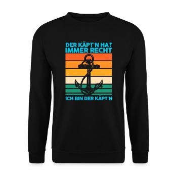 Kapitän Boot Segelboot Geschenk - Unisex Pullover - Schwarz - Vorne - Alina (178cm) & Michal (187cm)