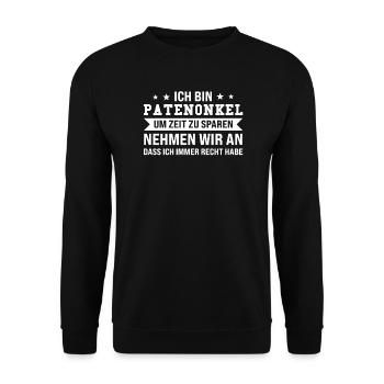 Patenonkel Taufkind Taufpate Geschenk - Unisex Pullover - Schwarz - Vorne - Alina (178cm) & Michal (187cm)