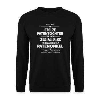 Patentochter Pate Taufkind Geschenk - Unisex Pullover - Schwarz - Vorne - Alina (178cm) & Michal (187cm)