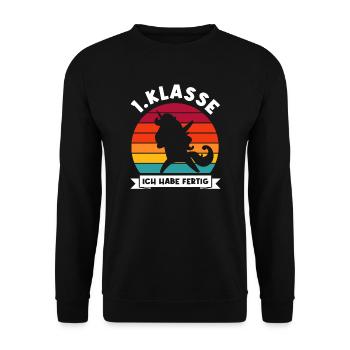 1.Klasse Einhorn 1.Klasse Abschluss Geschenk - Unisex Pullover - Schwarz - Vorne - Alina (178cm) & Michal (187cm)