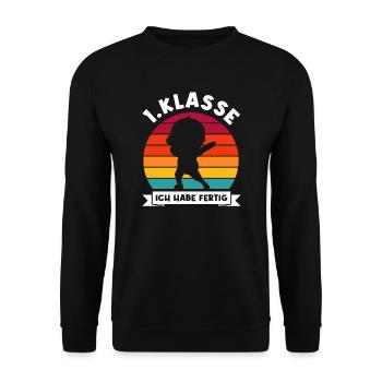 1.Klasse Dabbing 1.Klasse Abschluss Geschenk - Unisex Pullover - Schwarz - Vorne - Alina (178cm) & Michal (187cm)