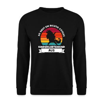 Kindergarten Einhorn Kindergartenanfänger Geschenk - Unisex Pullover - Schwarz - Vorne - Alina (178cm) & Michal (187cm)